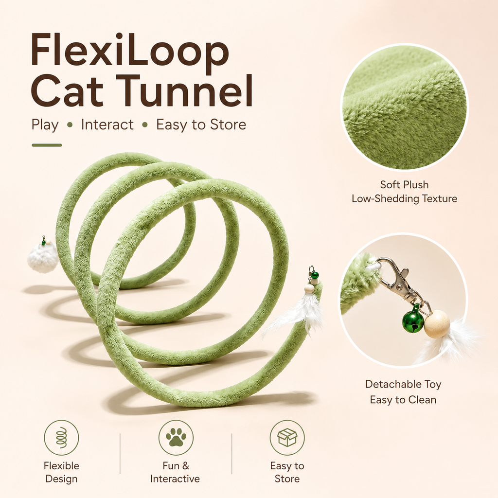 Foldable Spring Interactive Cat Tunnel with Feather Toys