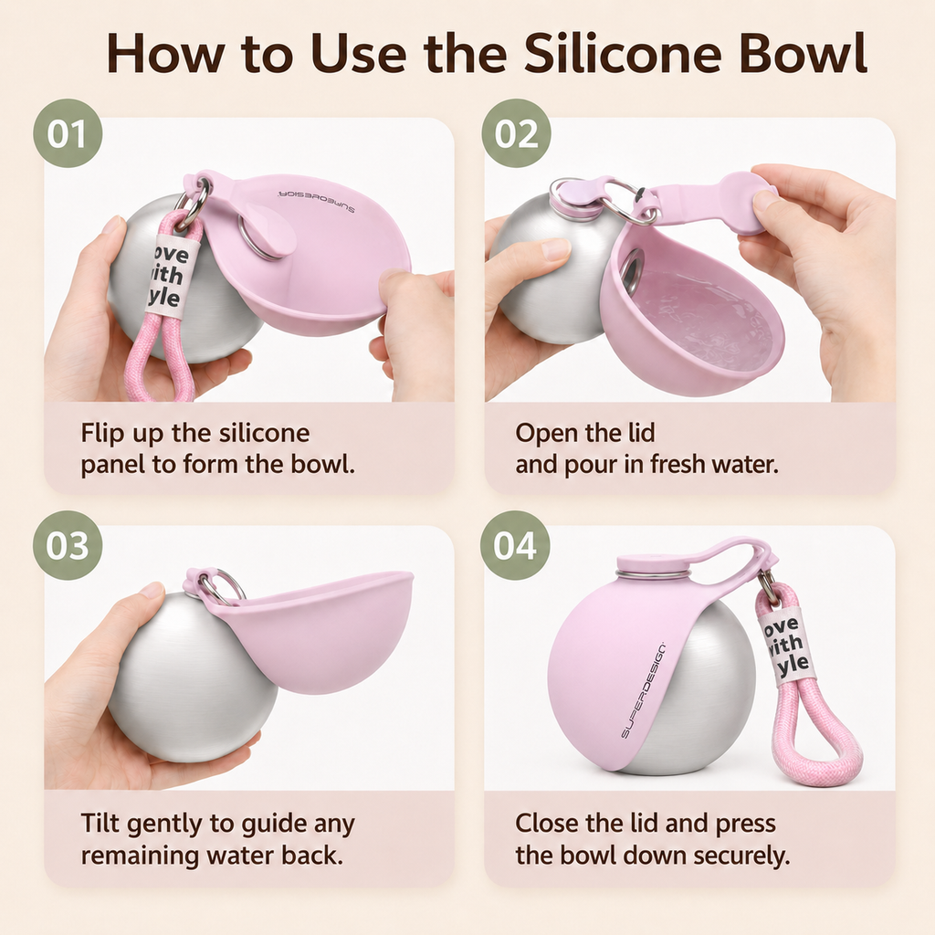 2-in-1 Portable Dog Water Bottle with Foldable Bowl | 285ml