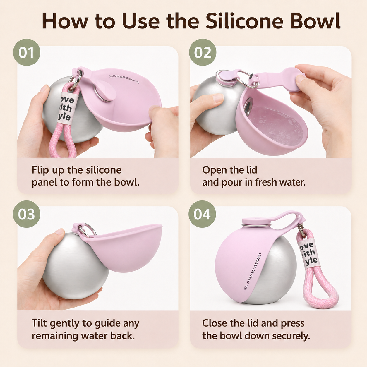 2-in-1 Portable Dog Water Bottle with Foldable Bowl | 285ml