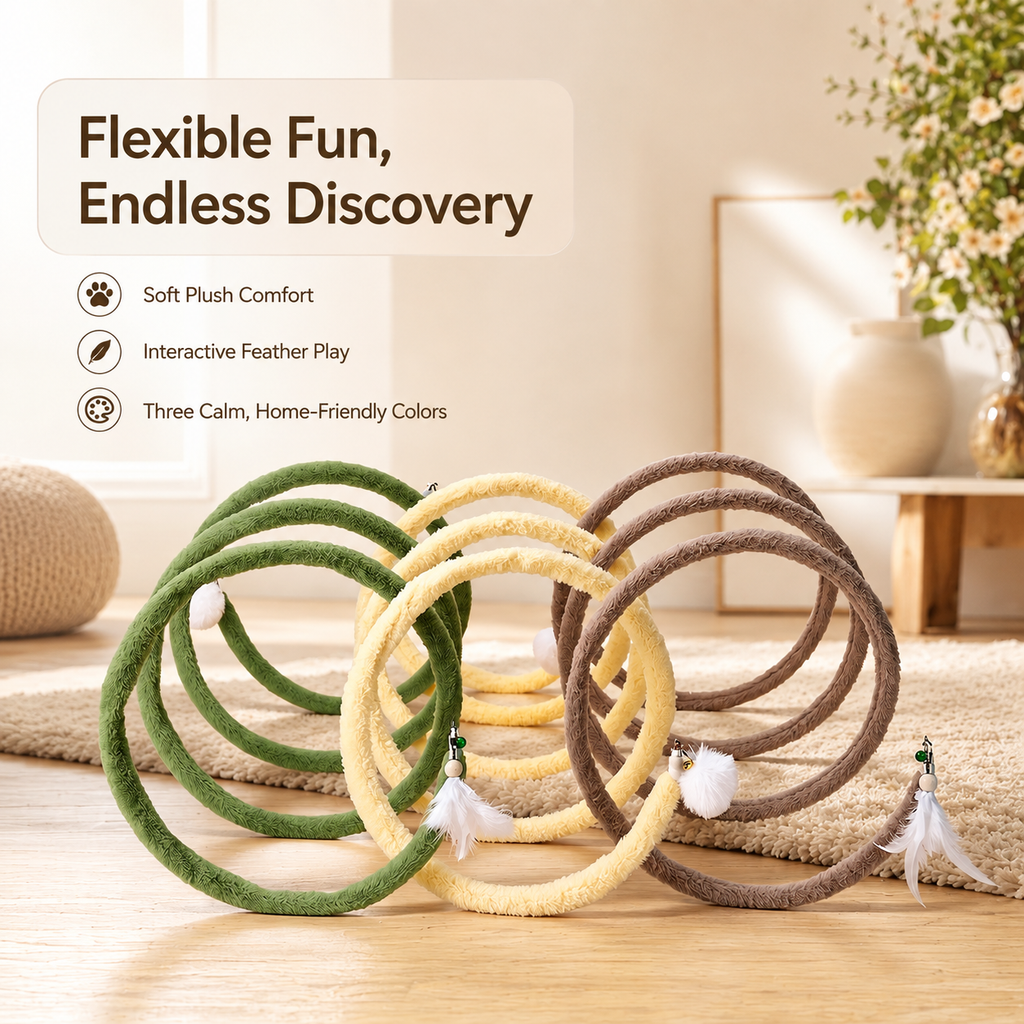 Foldable Spring Interactive Cat Tunnel with Feather Toys