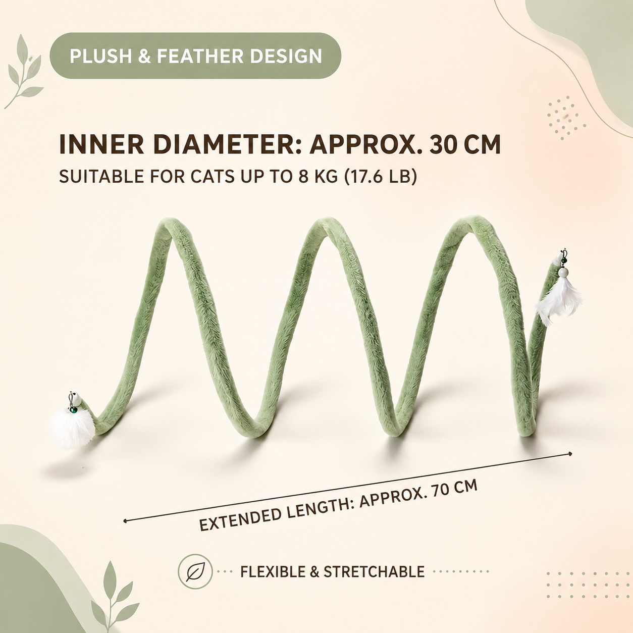 Foldable Spring Interactive Cat Tunnel with Feather Toys