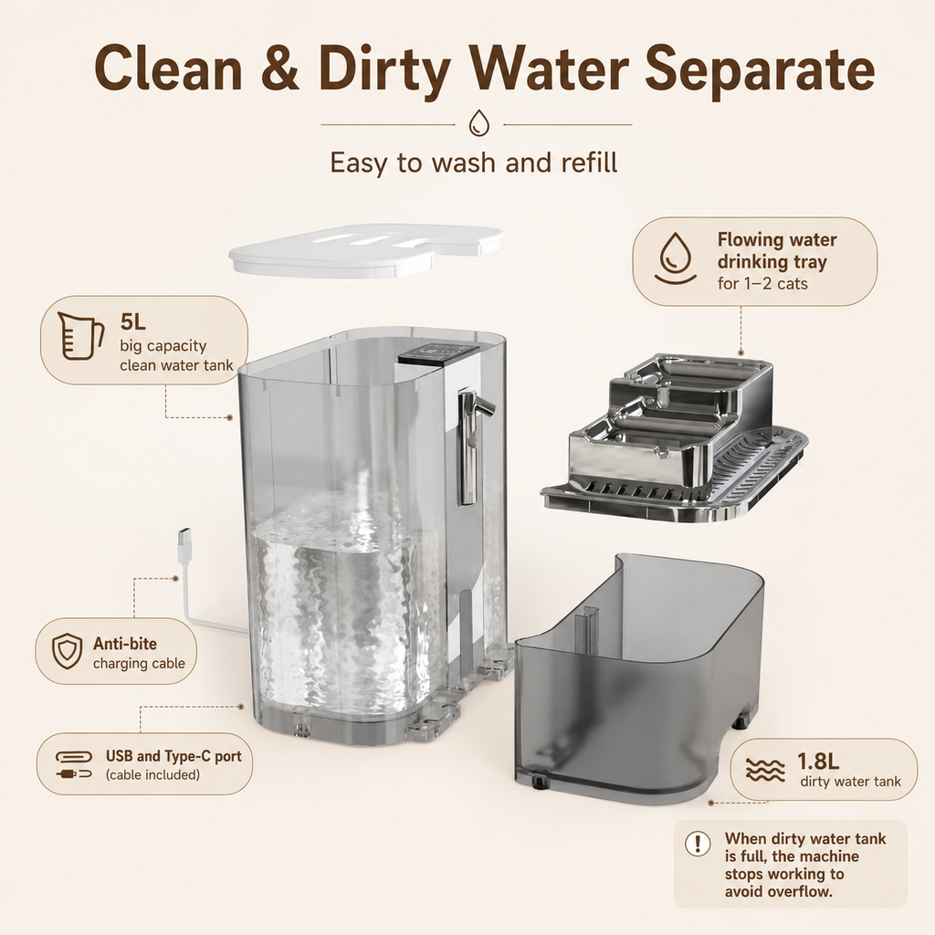 5L Smart Pet Water Fountain | No Filter Needed