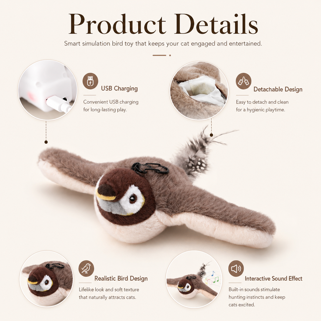 FlutterBird Interactive Cat Toy | Sound & Vibration