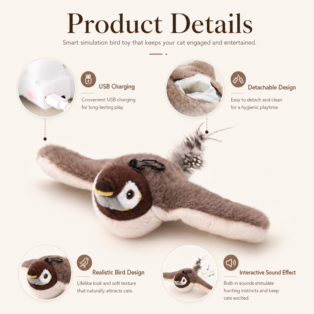FlutterBird Interactive Cat Toy | Sound & Vibration