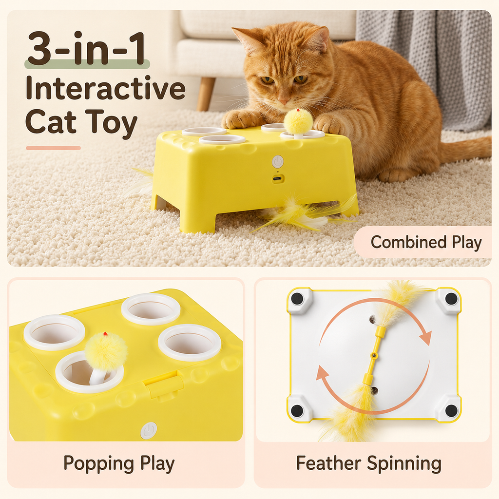 3-in-1 Interactive Cat Toy – Feather