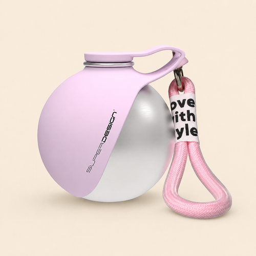 Pink 2-in-1 portable dog water bottle with foldable silicone bowl